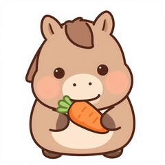 Naklejka premium Adorable equine steed enjoying a carrot on a sunny day cartoon style whimsical environment fun perspective