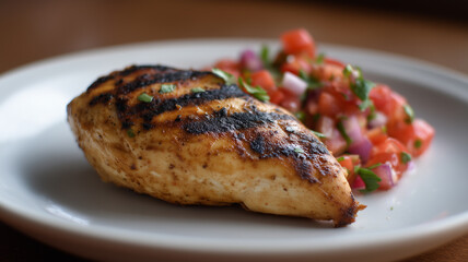 Grilled chicken chicken breast grilled meat healthy food fresh salad tomato salad dinner plate tasty meal Juicy grilled
