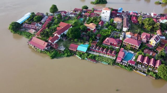 Following the Mekong River through Don Det town, Laos