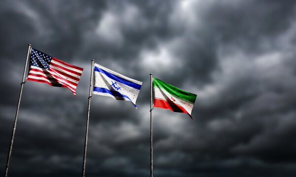 usa us united sate america iran israel flag waving country national cloudy background wallpaper copy space war conflict business crude oil energy power politic government crisis trade import export us