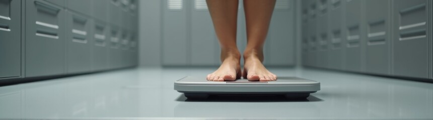 Woman standing on a scale in a room