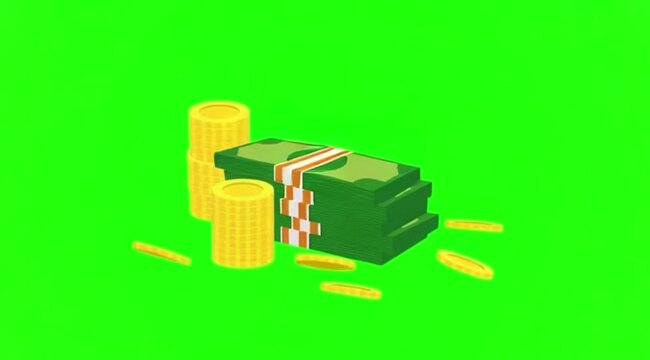 Money animation on green screen background.