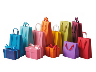 Vibrant assortment of colorful gift boxes and bags ready for celebration