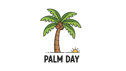 Palm Tree with Coconuts and Sun.