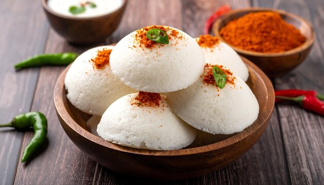 Idli Sambar - A South Indian Breakfast Staple with Spicy Accompaniments.
