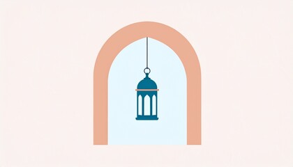 Obraz premium Blue Lantern Hanging in Orange Archway Symbolizing Hope and Guidance