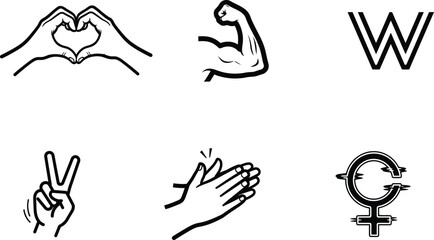 Fototapeta premium hand gestures and symbols in black line art on white background