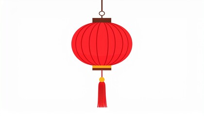 Obraz premium Bright Red Chinese Paper Lantern Hanging Isolated on White Background for Festivals and Decor
