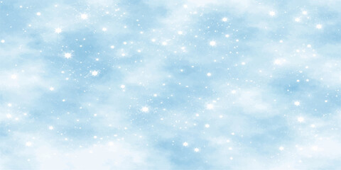 Fototapeta premium Abstract blue Christmas background featuring a festive winter pattern of falling snowflakes and shimmering stars for a cold holiday season celebration design