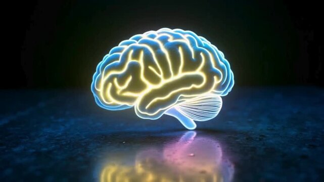 Neon glowing brain icon with flickering neural glow seamless loop