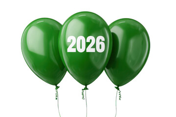 Three green balloons with white number 2026 against black background celebration