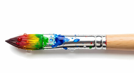 Artist Paint Brush with Watercolor Set Isolated on White