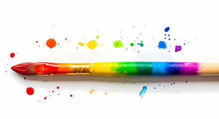 Paint Brush with Water Colors Isolated on White Background