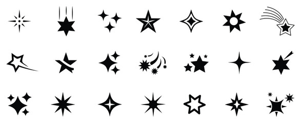 Fototapeta premium Shine star sparkle vector set. Set sparkles star symbols vector. Bright sparkle, star sparkle, shiny flash star. 