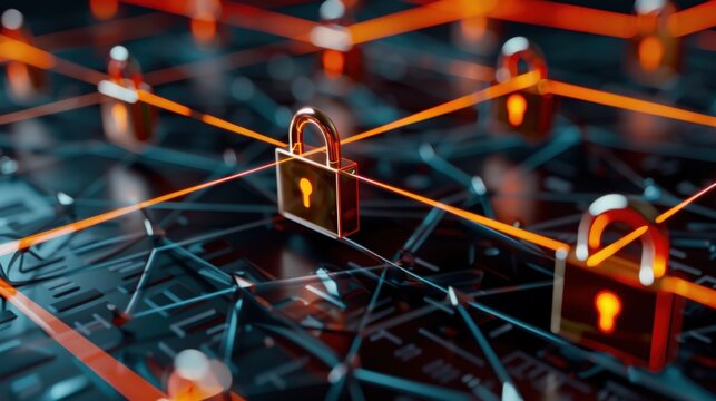 Digital Security Concept with Locks and Data Connections Representing Cyber Protection and Network Security