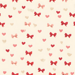 Valentine Seamless Pattern with Hearts and Ribbon Bows