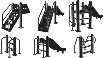 Obraz premium Black and white playground equipment illustrations set for kids