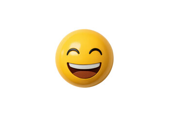 Fototapeta premium Yellow smiley face emoji with closed eyes and wide open mouth happy