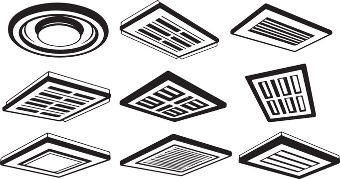 Various ceiling air vent designs and styles illustration set