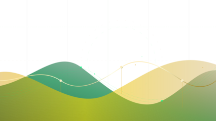 Financial Chart Abstract Background with Flowing Green and Gold Waves