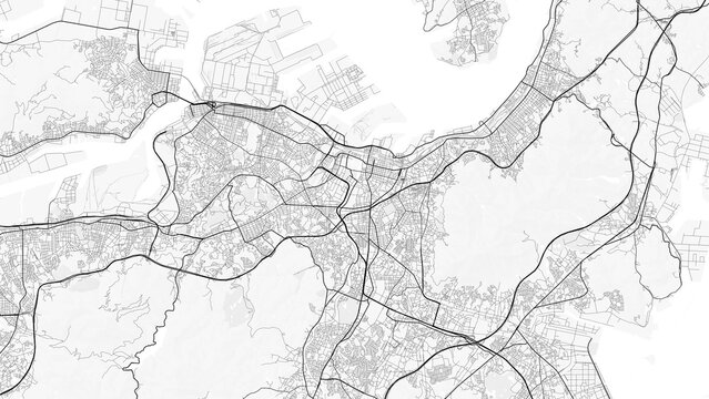 Kitakyushu City Map. Minimalist black and  white line art poster for printing, wallpaper, wall art, and map resources for home and office decor