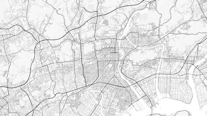 Obraz premium Okayama City Map. Minimalist black and white line art poster for printing, wallpaper, wall art, and map resources for home and office decor
