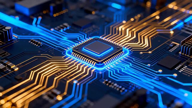 Circuit board with glowing pathways