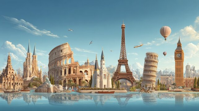 World travel famous landmarks ancient architectural and monument panorama