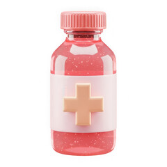 Obraz premium Pink medicine bottle with a beige cross symbol for health and pharmaceutical concepts 