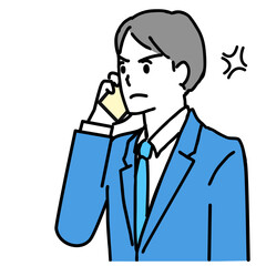 スマホで電話中に怒っている若いビジネスマンのイラスト