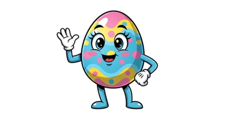 Easter egg character waving on easter day isolated on transparent background