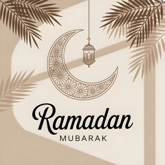 minimal beige ramadan mubarak poster with palm tree leaves