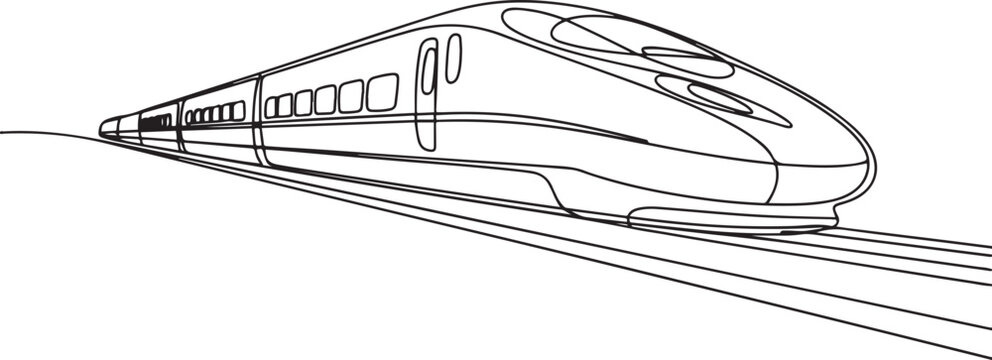 Continuous one line drawing bullet train speeding on the tracks carrying passengers who are on summer vacation. one line Art icon drawing vector