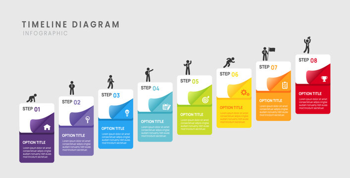 Business roadmap timeline infographic with 8 steps milestones elements, diagram, and icon, vector.