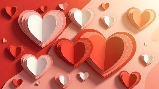 Layered paper hearts arranged against a gradient background for valentine's day