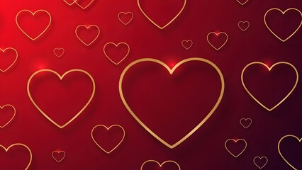 Golden heart outlines on a vibrant red gradient background