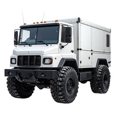 Rugged white off-road transport vehicle isolated on transparent background