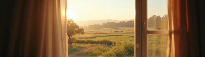 Obraz premium View of a field with a tree and a field of grass
