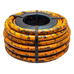 Industrial coiled hose component, weathered orange on Transparent Background
