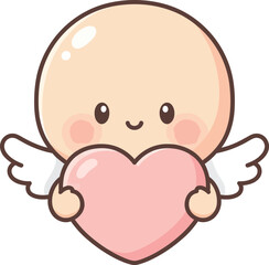Fototapeta premium Cute cartoon cupid character holding a pink heart with wings, symbolizing love and affection, perfect for Valentine's Day or romantic themes