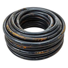 Single Coiled Black Rubber Hose, Industrial Fluid Pipe Isolated on Transparent Background