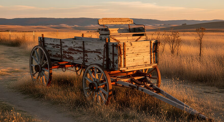 Fototapeta premium A classic antique wooden wagon used in the old west