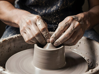 Close-Up of Potter's Hands Shaping Clay on a Wheel