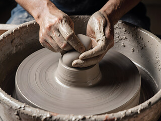 Close-Up of Potter's Hands Shaping Clay on a Wheel