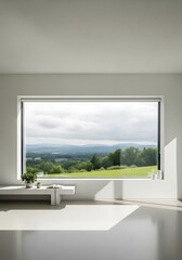 Fototapeta premium Serene interior with panoramic vista captures tranquil domestic scene