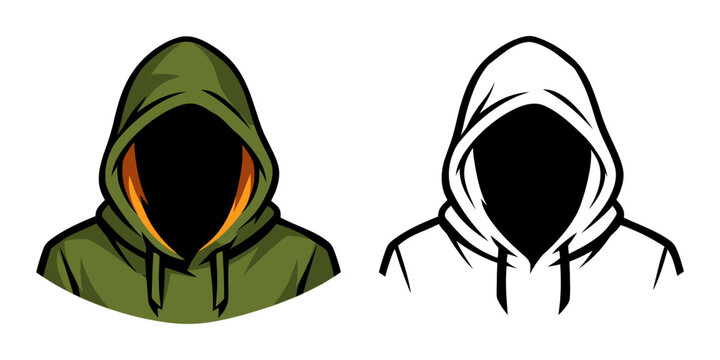 Modern graphic and line art style illustration set featuring anonymous hooded figures for esports and security