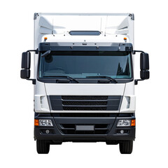 Front view of a white delivery truck, realistic and isolated on Transparent Background