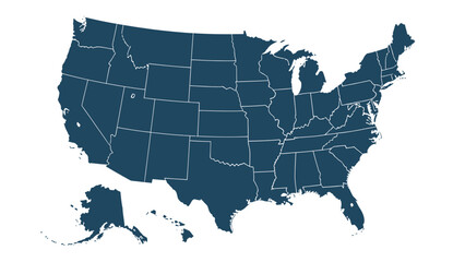 Fototapeta premium United States Map, Dark Blue, Isolated on White Background
