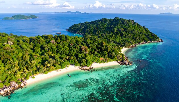 Aerial View of Tropical Island Paradise with Turquoise Waters.