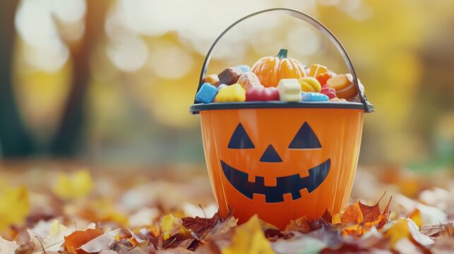 Halloween Candy Bucket Filled with Assorted Sweets